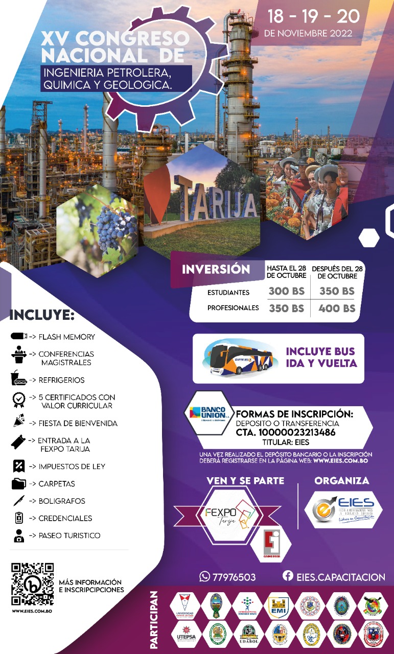 XV CONGRESO INTERNACIONAL DE INGENIERA PETROLERA,QUIMICA Y GEOLOGIA